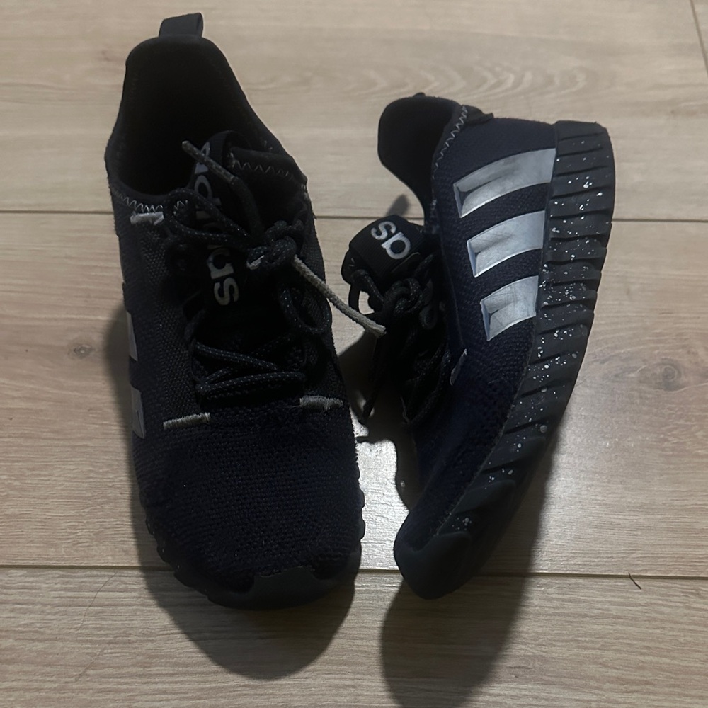 Adidas Kids Black Sneakers with Silver Stripes